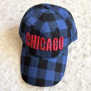 Vtg Retro Style Blue Black Plaid Flannel Red Chicago Cap Hat Max Headgear Unisex